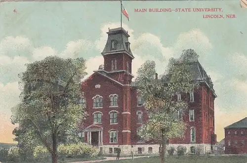Lincoln, NE., Main Building State University glum 1910? E8720