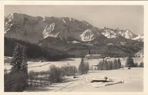 Schloss Elmau mit Wettersteinwand und Dreitorspitze gl1957 E6917