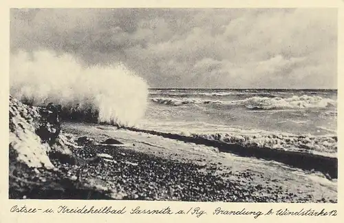 Ostsee- u.Kreideheilbad Saßnitz auf Rügen, Brandung b.Windst.12 ngl E9507