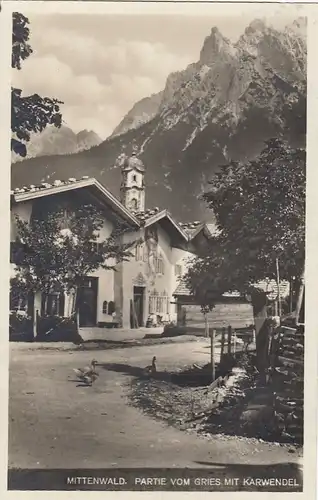 Mittenwald a.d.Isar, Partie von Gries miz Karwendel gl1933 E6865