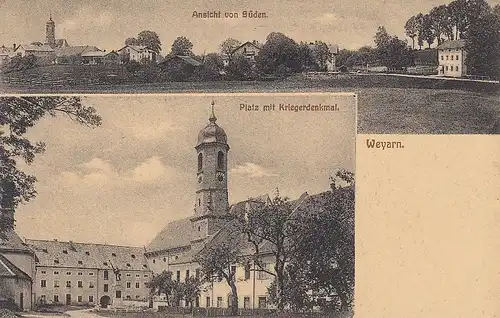 Weyarn, Ansicht von Süden und Platz mit Kriegerdenkmal ngl F1073