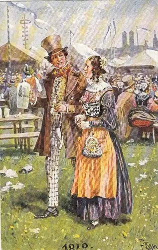 München, Gruß vom Oktoberfest, Tracht 1810 ngl F1252