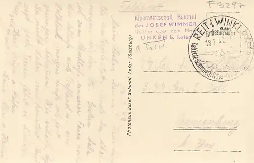 Unken b. Lofer, Wirtschaftshütte Heutal gegen Sonntagshorn gl1942 F3297