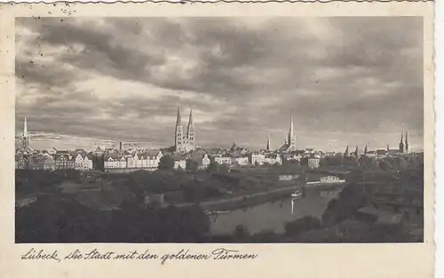 Hansestadt Lübeck mit den goldenen Türmen gl1938 E8652