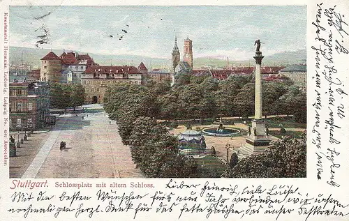 Stuttgart, Schlossplatz mit altem Schloss gl1904 F1574