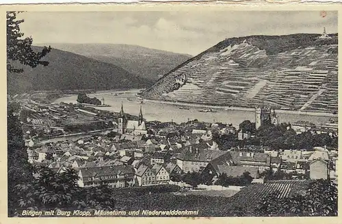 Bingen am Rhein mit Burg Klopp, Mäuseturm und Niederwalddenkmal ngl F2608