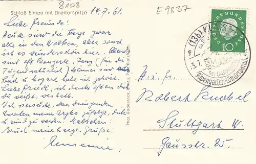 Schloß Elmau mit Dreitorspitze gl1961 E9837