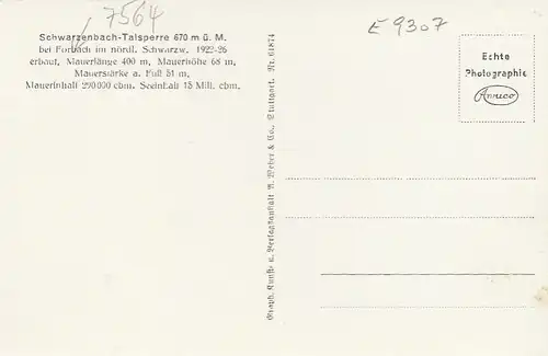 Schwarzenbach-Talsperre bei Forbach, Schwarzwald ngl E9307