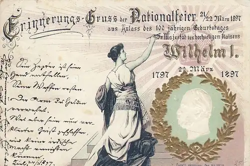 Kaiser Wilhelm I. 100. Jahrestag Geburtstag, Präge-Litho gl1897 F2231