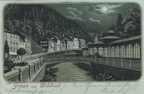 Gruss aus Wildbad Schwarzwald, Mondschein-Litho gl1901 F1554