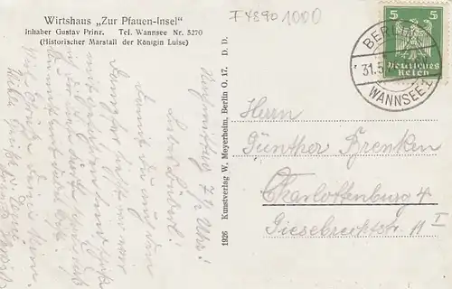 Gruß von der Pfaueninsel, Havel (Berlin-Wannsee) gl1926 F4890