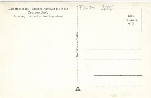 Hamburg-Stellingen, Carl Hagenbeck's Tierpark, Dressurschule ngl F5670