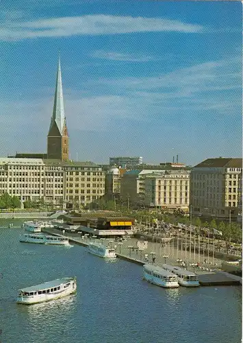 Hamburg, Binnenalster, Jungfernstieg, Anlager, St.Petrikirche gl1985 F5059
