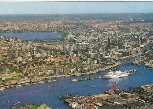 Hamburg, Panorama vom Hafen Richtung Stadt gl1985 F5230
