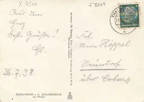 Quedlinburg, Harz, Schlosskirche von Westen gl1938 F3889