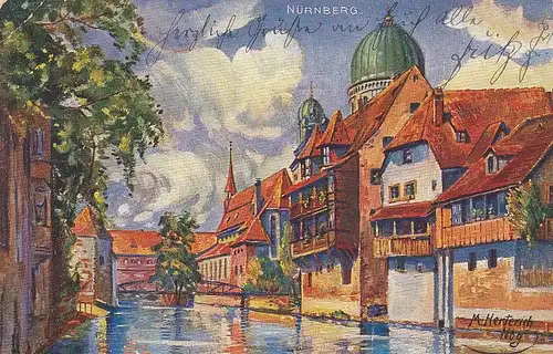 M.HERTERICH Nürnberg, Pegnitz-Partie mit der Insel Schütt gl1914 F2872