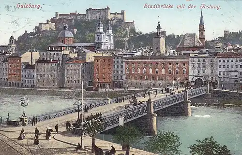 Salzburg, Stadtbrücke mit der Festung gl1909 F4072
