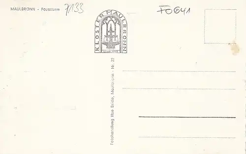 Maulbronn, Kloster, Faust-Turm ngl F0641