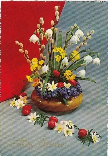 Ostern-Wünsche mit Blumengesteck gl1963 F3182