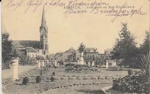 Kortrijk, Volkspark en Sint-Eligius kerk feldpgl1915? F0559