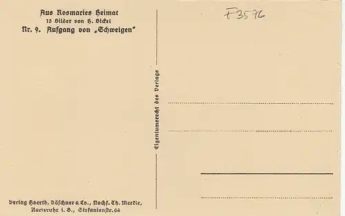 H.BICKEL Aus Rosmaries Heimat, Aufgang von "Schweigen" Nr.9 ngl F3576