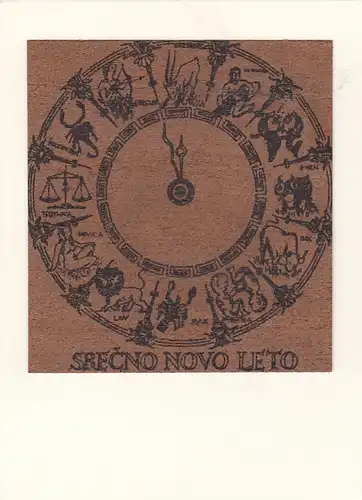 Neujahr-Wünsche auf aufgeklebter Holzscheibe, Doppelkarte ngl F4581