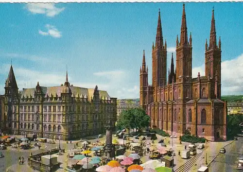 Wiesbaden, Marktplatz mit Rathaus und Kirche ngl F2925