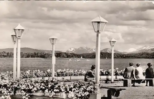 Waging am See, Scharnowplatz am Kurhaus und Salzburger Alpen gl1934 F3614