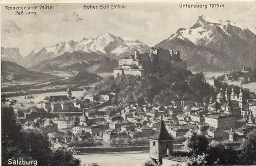 Salzburg gegen Tennengebrge, Hoher Göll und Untersberg gl1954 F4065