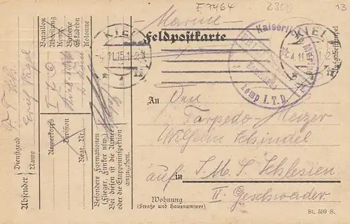 Kiel, Feldpostkarte marinepgl1915 F7464