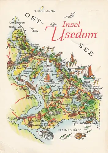 Insel Usedom, Landkarte glum 1960? F4026
