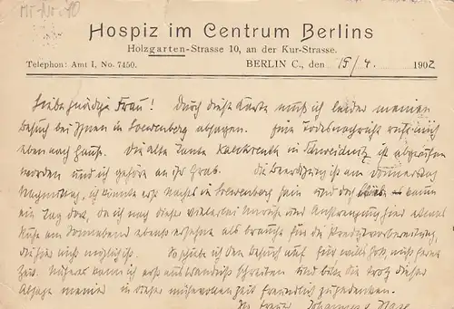 Berlin, Hospiz im Centrum Berlins, Korrespondenzkarte gl1902 F7240