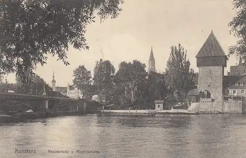 Konstanz am Bodensee, Rheinbrücke und Rheintorturm gl1910 F1996