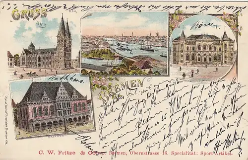 Gruss aus Bremen, Litho, mit Dom, Rathaus , Börse gl1899 F8275
