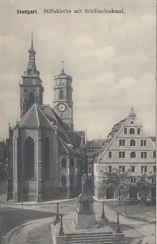 Stuttgart, Stiftskirche, Schillerdenkmal und Fruchtkasten gl1906 F2083