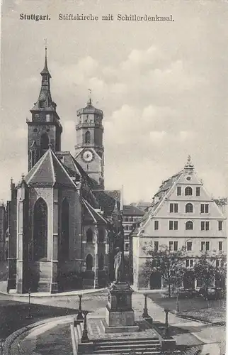 Stuttgart, Stiftskirche, Schillerdenkmal und Fruchtkasten ngl F2093