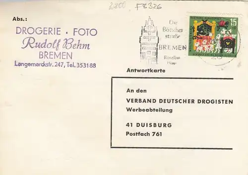 Bremen, Werbekarte Drogerie Rudolf Behm gl1963? F8326