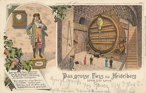 Heidelberg, Perkeo und das grosse Fass, Litho gl1900 F2111