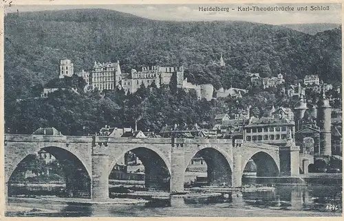 Heidelberg, Karl-Theodor-Brücke und Schloss gl1927 F2157