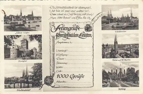 Lübeck, Feriengrüße von Schreibfaulen, Mehrbildkarte ngl F7935