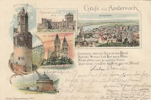 Andernach am Rhein, Mehrbild-Litho mit Spruch gl1897 F4835