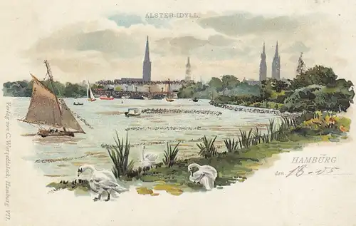 Hamburg, Alster-Idyll, Glitzer-Litho ngl F5402