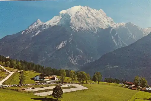 Ramsau, Gasthaus und Café Sc hwarzeck mit Watzmann ngl F4258