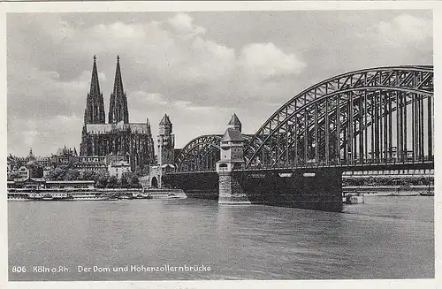 Köln am Rhein, Dom und Hohenzollernbrücke feldpgl1939 F2633