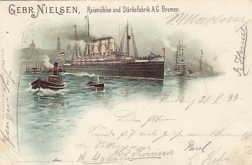 Bremen, Werbe-Litho, Gebr.Nielsen, Reismühlen und Stärkefrabrik AG gl1899 F8294