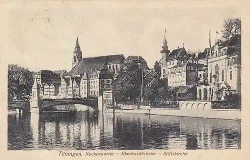 Tübingen, Neckarpartie, Eberhardbrücke, Stiftskirche gl1910 F2907