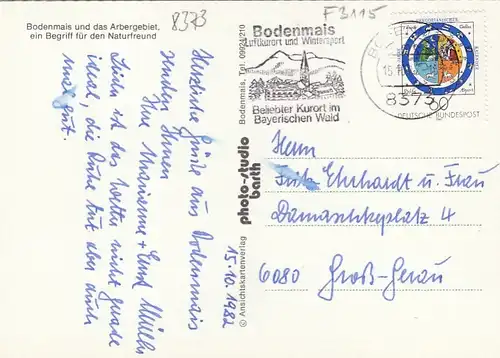 Von Bodenmais (Bayrischer Wald) zum Arber, Mehrbildkarte gl1982 F3115