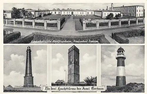 Nordseebad Borkum, Mehrbildkarte mit den drei Leuchttürmen ngl F8906