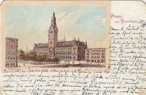 Gruss aus Hamburg Rathaus, Litho gl1899 F5652