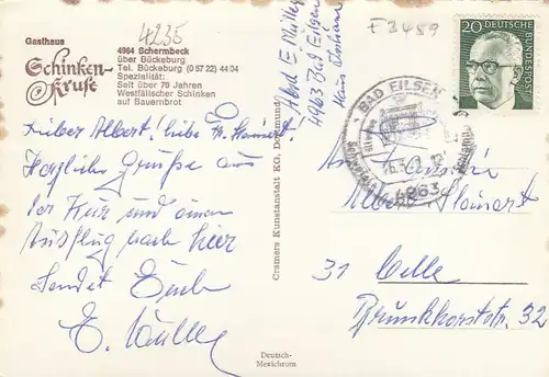 Schermbeck üb. Bückeburg, Gasthaus Schinkenkruse glum 1970? F3459